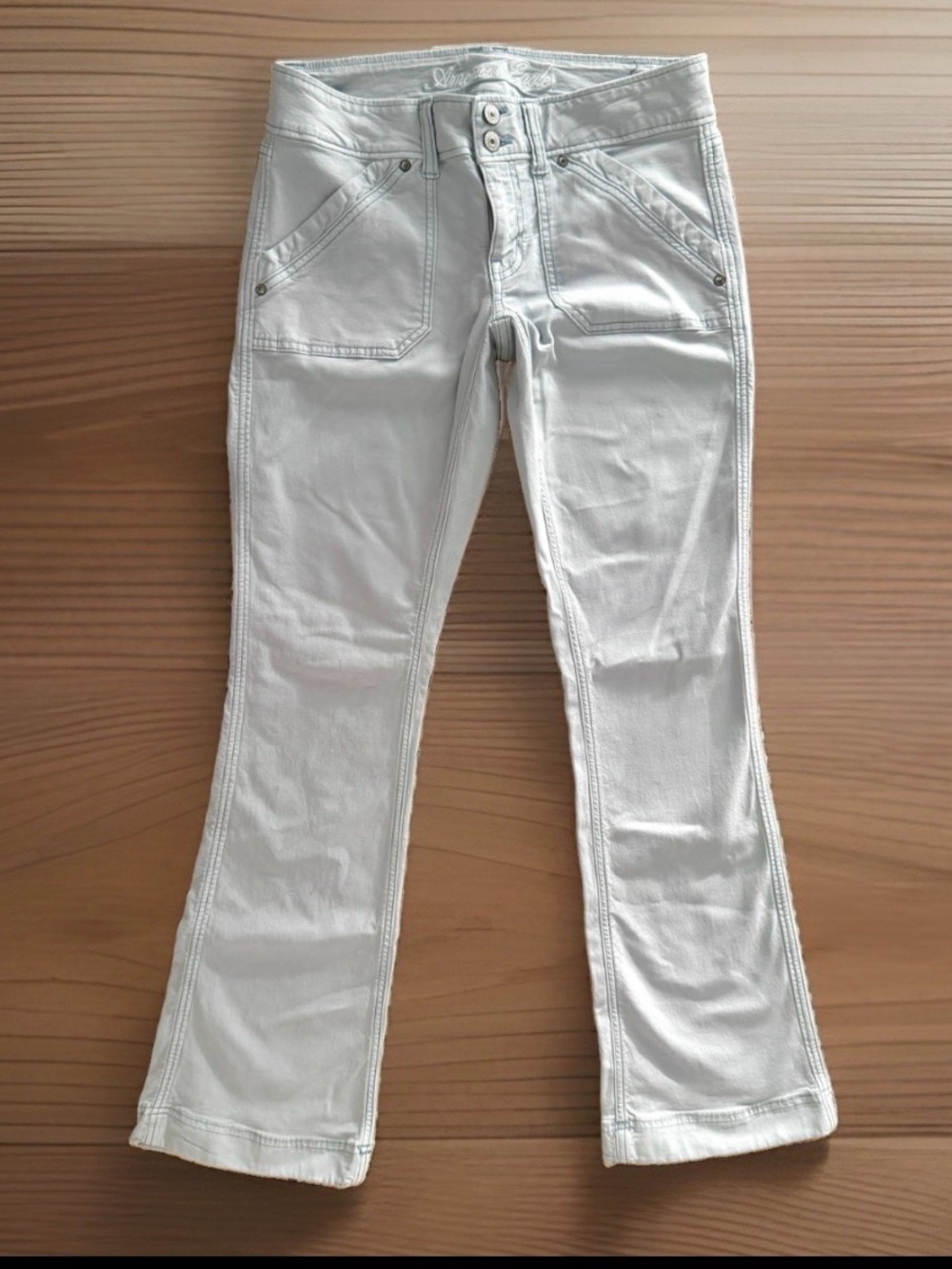 Womens American Eagle Pants Size 6 Super Low Rise Kick Boot Light Blue Cotton